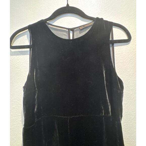 Zara Women’s Size Small Sheer Back Wide Leg Velvet Jumpsuit Glam Evening Party - Picture 2 of 7